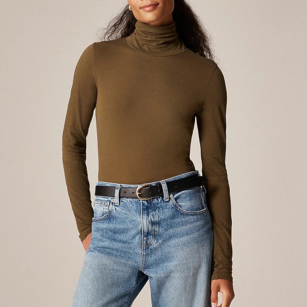 J.Crew Feather Cotton Jersey Turtleneck Long Sleeve Military Green Large NWT